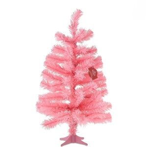 24” Pre-Lit Pink Artificial Christmas Tree with 35 Warm White LED Lights & Stand